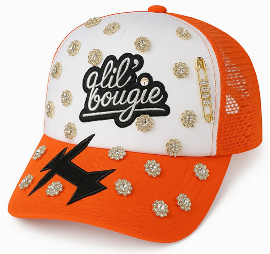 Lil’ Bougie Bling Trucker Hat – Orange & White