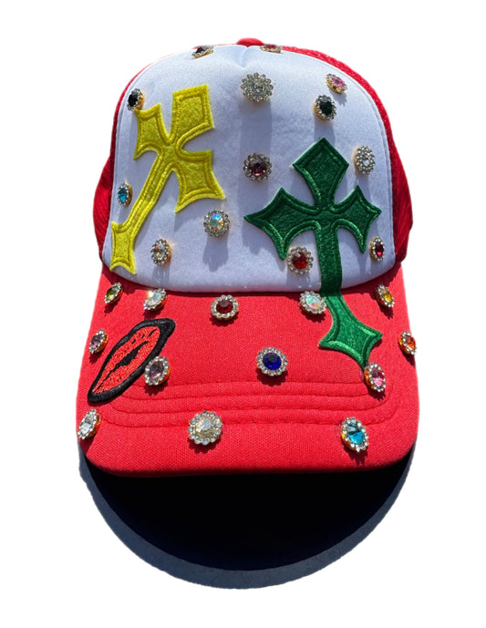 Rhinestone Cross Trucker Hat